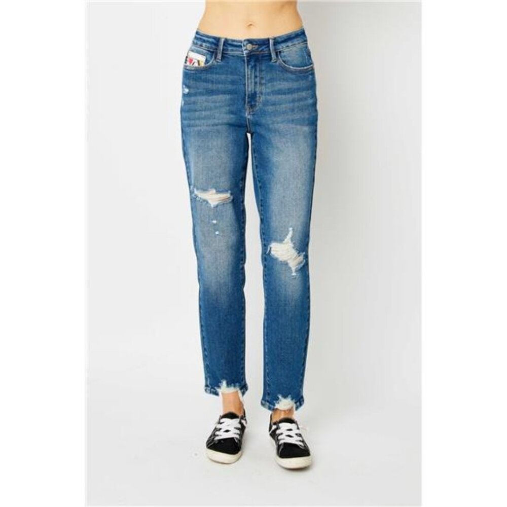 NWT Judy Blue Queen of Hearts BF Fit Distressed Slim Jeans, Comfy, Stretchy - Picture 5 of 10